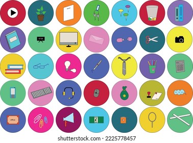 Various items and icons used for office