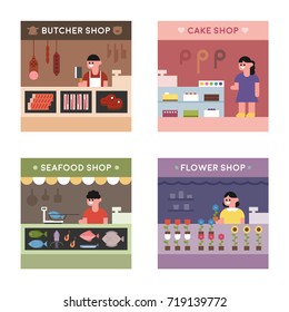 Various items stores vector illustration flat design