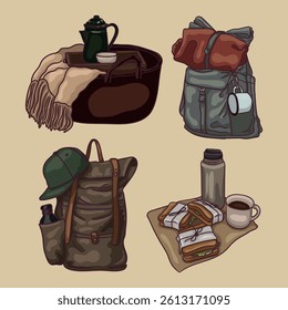 Various items for travel and picnic