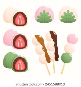 various japanese mochi, vector illustration