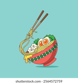 Various Japanese noodle ingredients ramen illustration