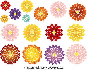 Various Japanese style chrysanthemum icon set