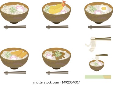 Verschiedene japanische Udon-Illustrationssets