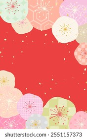 Various Japanese-style plum blossom frames, New Year and early spring designs
