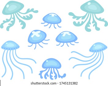 Various jellyfish cartoon illustration set