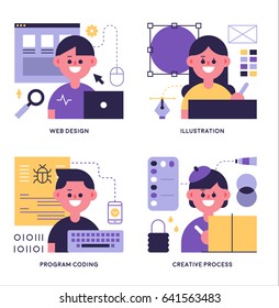 various job character and icon set vector illustration flat design
