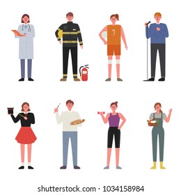various jobs character. hand drawing style vector illustration flat design