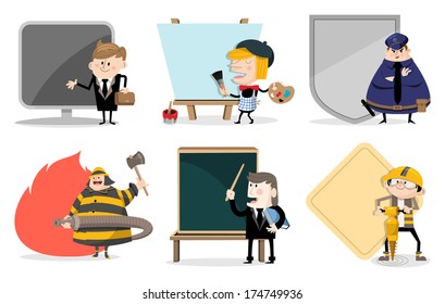 Various jobs/There are various jobs such as teacher,artist,policeman,firefighter,businessman etc.