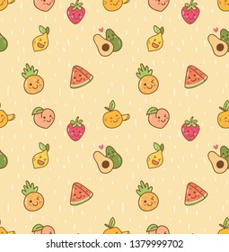 Various kawaii fruit seamless pattern