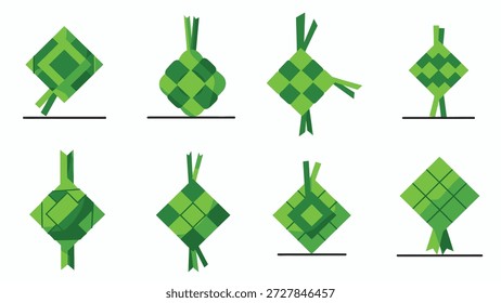 Se muestran varios diseños y patrones de Ketupat o Ketupat Lebaran