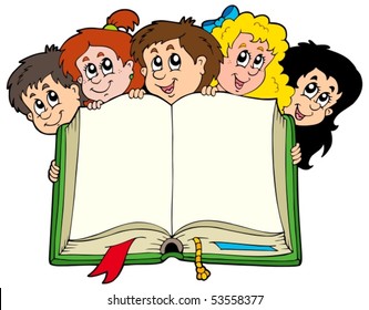 Various kids holding book - vector illustration.