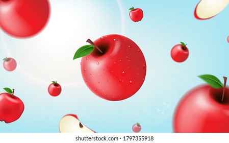 Various kind of apple floating in the air