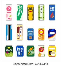 various kind of beverage can vector illustration flat design