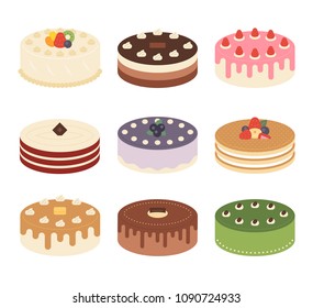 various kind of birthday cakes. flat design style vector illustration set