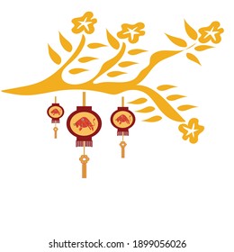 Various kind celebrations of Chinese new year 2021 with character of the ox. Vector abstract illustrations the chinese new year for poster, background or card. 
