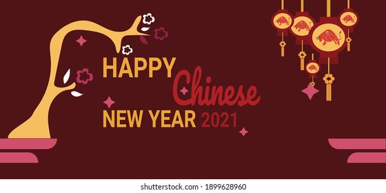 Various kind celebrations of Chinese new year 2021 with character of the ox. Vector abstract illustrations the chinese new year for poster, background or card. 

