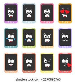 Various kind of emotions in smartphone shape. Suitable for web, emoji, illustration, etc