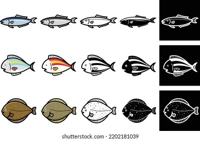 various kind of fish like mackerel and flounder