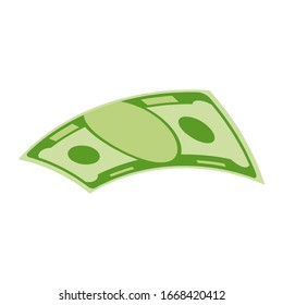 Various kind of money. Packing in bundles of bank notes, bills fly, gold coins. Flat vector cartoon money illustration. Objects isolated on a white background.