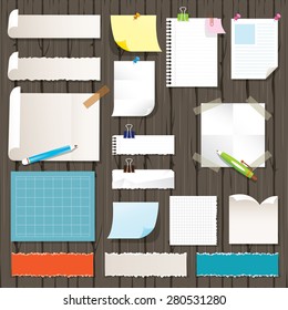 Various Kind of Paper Objects on Wood Background