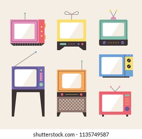 various kind of retro television. flat design style vector graphic illustration set