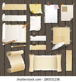 Various Kind of Vintage Paper Objects on Wood Background