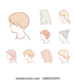 various kind of woman hair styles. hand drawn style vector doodle design illustrations.