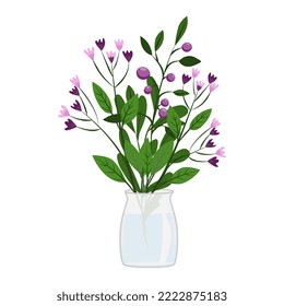 Various kinds of beautiful flowers arranged in jars and vases. on a white background vector illustration in the flat style