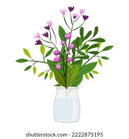 Various kinds of beautiful flowers arranged in jars and vases. on a white background vector illustration in the flat style