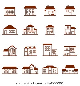 various kinds of black and white house buildings. Vintage hut design vector illustration. house icon set