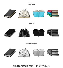 Various kinds of books. Books set collection icons in cartoon,black,monochrome style vector symbol stock illustration web.