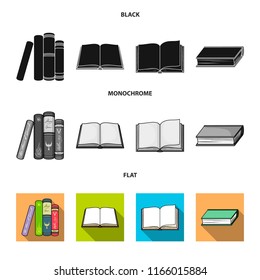 Various kinds of books. Books set collection icons in black, flat, monochrome style vector symbol stock illustration web.