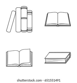 Various kinds of books. Books set collection icons in outline style vector symbol stock illustration web.