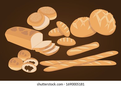 Various kinds of bread. Foods made from wheat