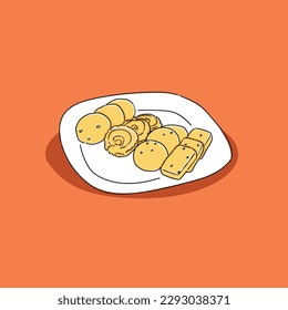 various kinds of butter cookies snack in white plate illustration vector design