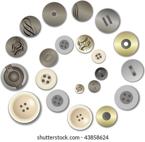 Various kinds of a button are laid out on a spiral