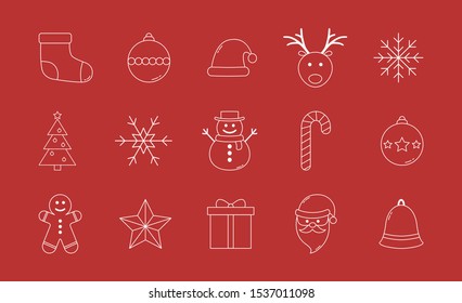 Various kinds of Christmas icons on red background. Vector