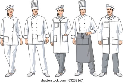 Various kinds of clothes for men and women of cooks