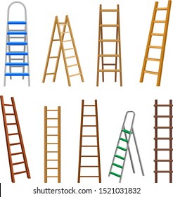 Various Kinds And Colors Ladders Collected In Set Of Vector Illustrations