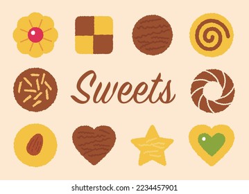 Various kinds of cookies. simple illustration.