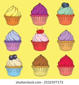vários tipos de formas deliciosas e doces cupcake