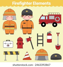 Various kinds of firefighter elements collection