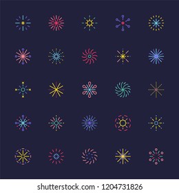 various kinds of fireworks shape. flat design style vector graphic illustration.