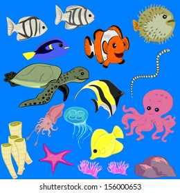 various kinds of fish that live under the sea
