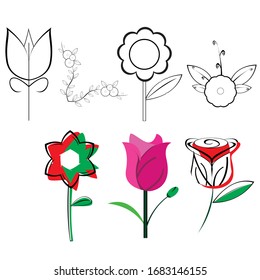 various kinds of flower designs, red roses, tulips, and white princess designs, perfect for learning to color, and getting to know different types of flowers, can also be for tattoos, telephone Wolpep