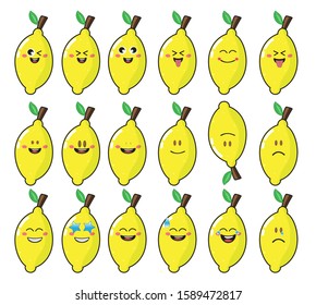 Various kinds of forms of lemon face are smiling, crying, happy, cool, and others. Lemon is fresh yellow in color, and tastes sour