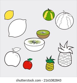 various kinds of fruit to learn to color