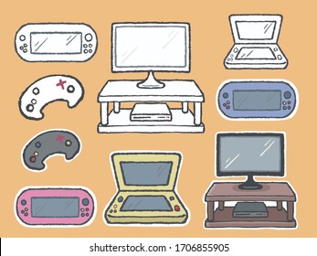 Various kinds of game machines.
Without the colors, there is coloring.