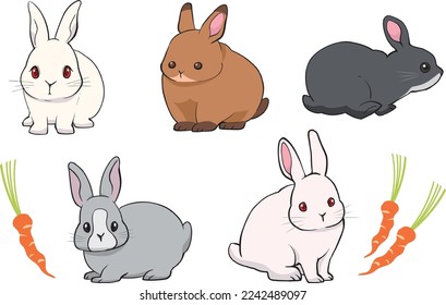 Various kinds of hand drawn rabbit illustration set