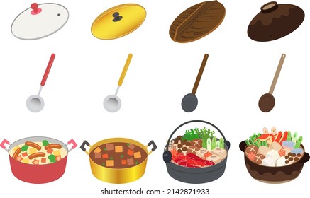 Various kinds of hot pot cooking illustration set
